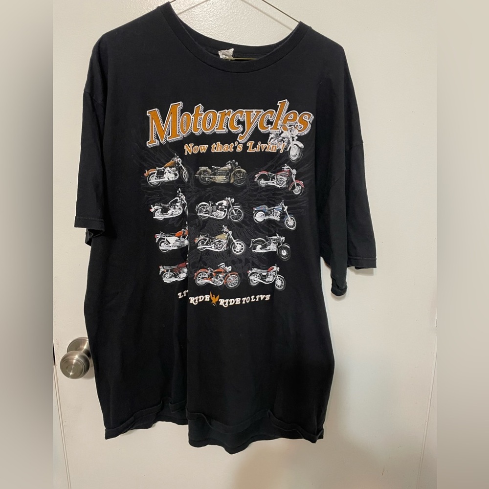 Alstyle Vintage T Shirt “MOTORCYCLES NOW THATS LIVING” Short sleeve Black XL